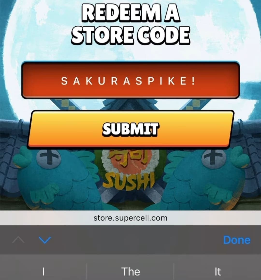 Enter the code exactly as shown, including capital letters and punctuation.