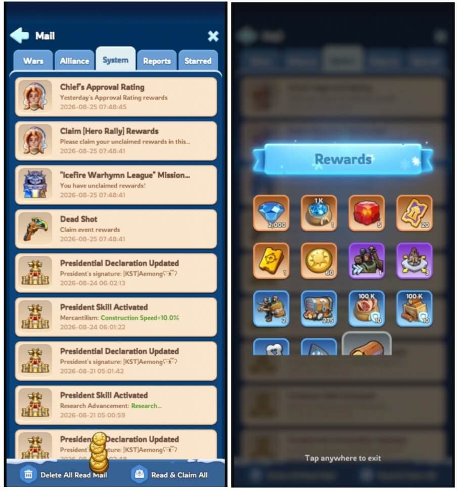 Collect rewards from Mailbox