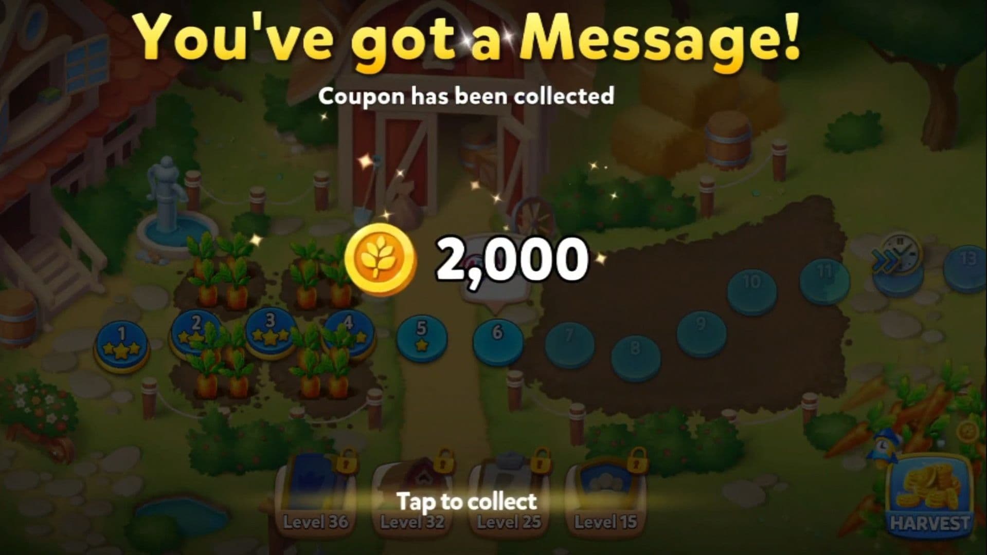 Tap Collect if the game displays a reward envelope or confirmation window.
